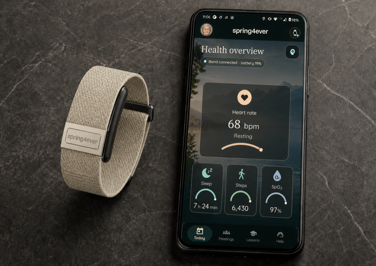 spring4ever-Armband neben der zugehörigen App