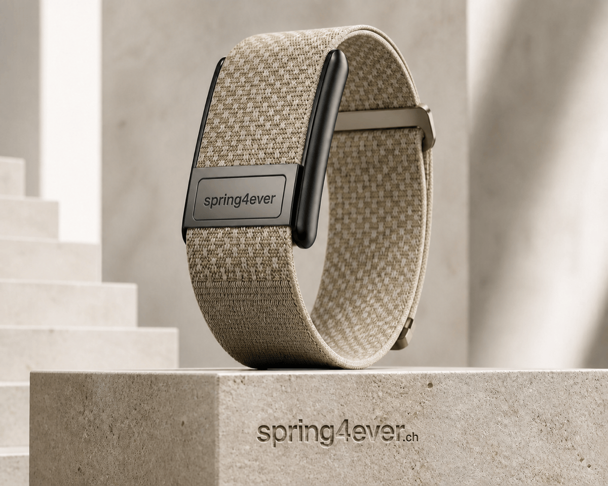 spring4ever band on a stone plinth in a calm, refined interior